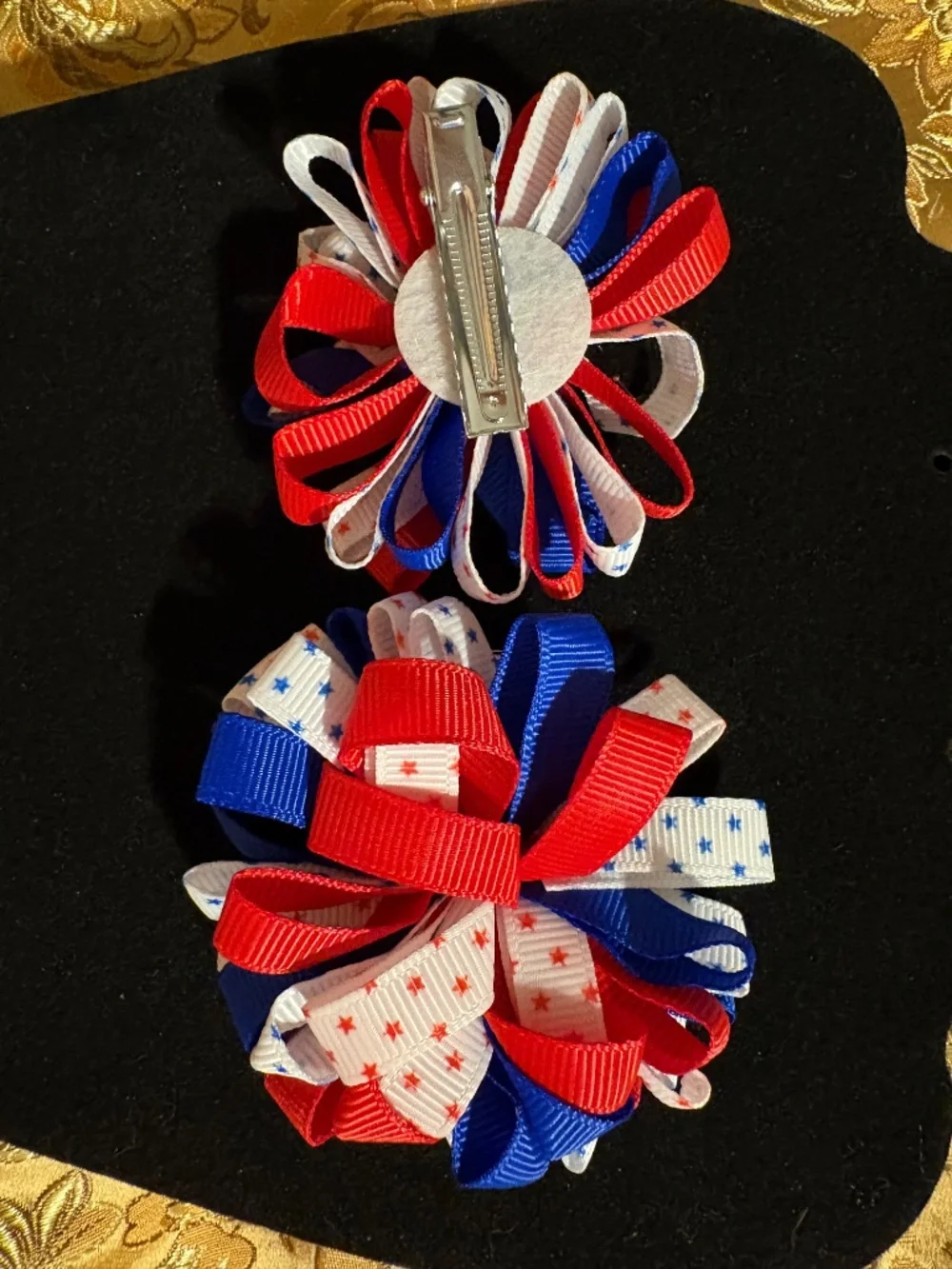 🇺🇸 Patriotic Red White Blue Hair Bow Set July 4th Hair Clips